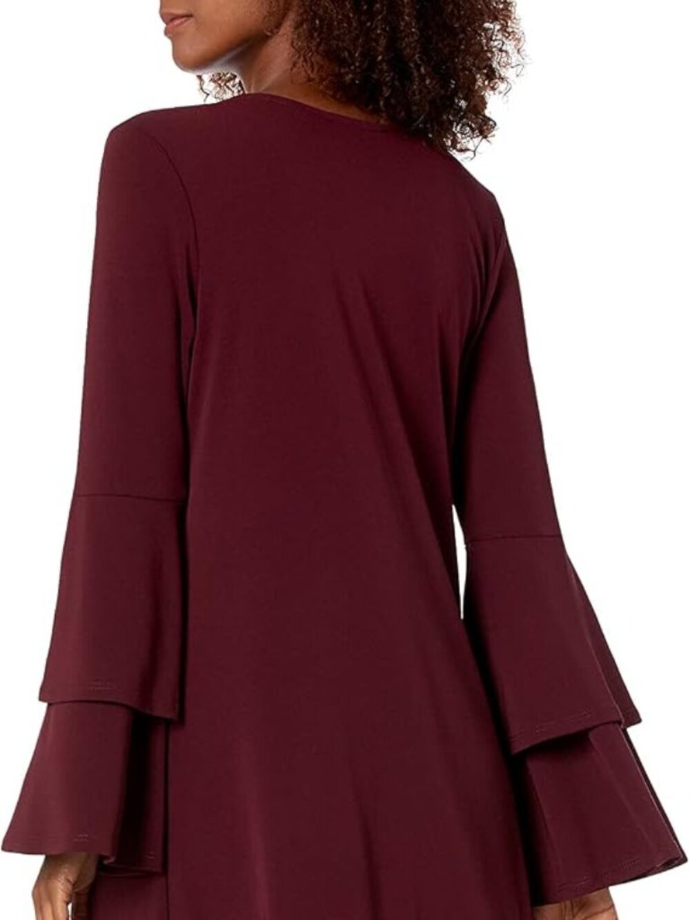 Karen Kane 4L60154 Wine Tiered Bell Slv V-Neck Stretch Jersey Dress, M - $149